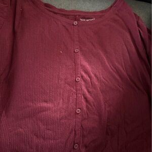Lane Bryant Ribbed Button-Down Shirt in Burgundy